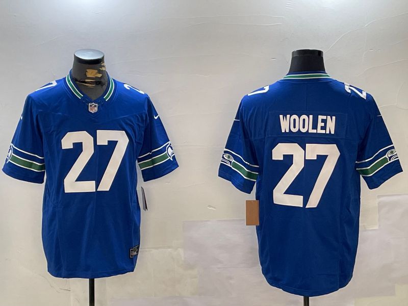 Men Seattle Seahawks 27 Woolen Blue Throwback three generations 2024 Nike Limited NFL Jersey style 1